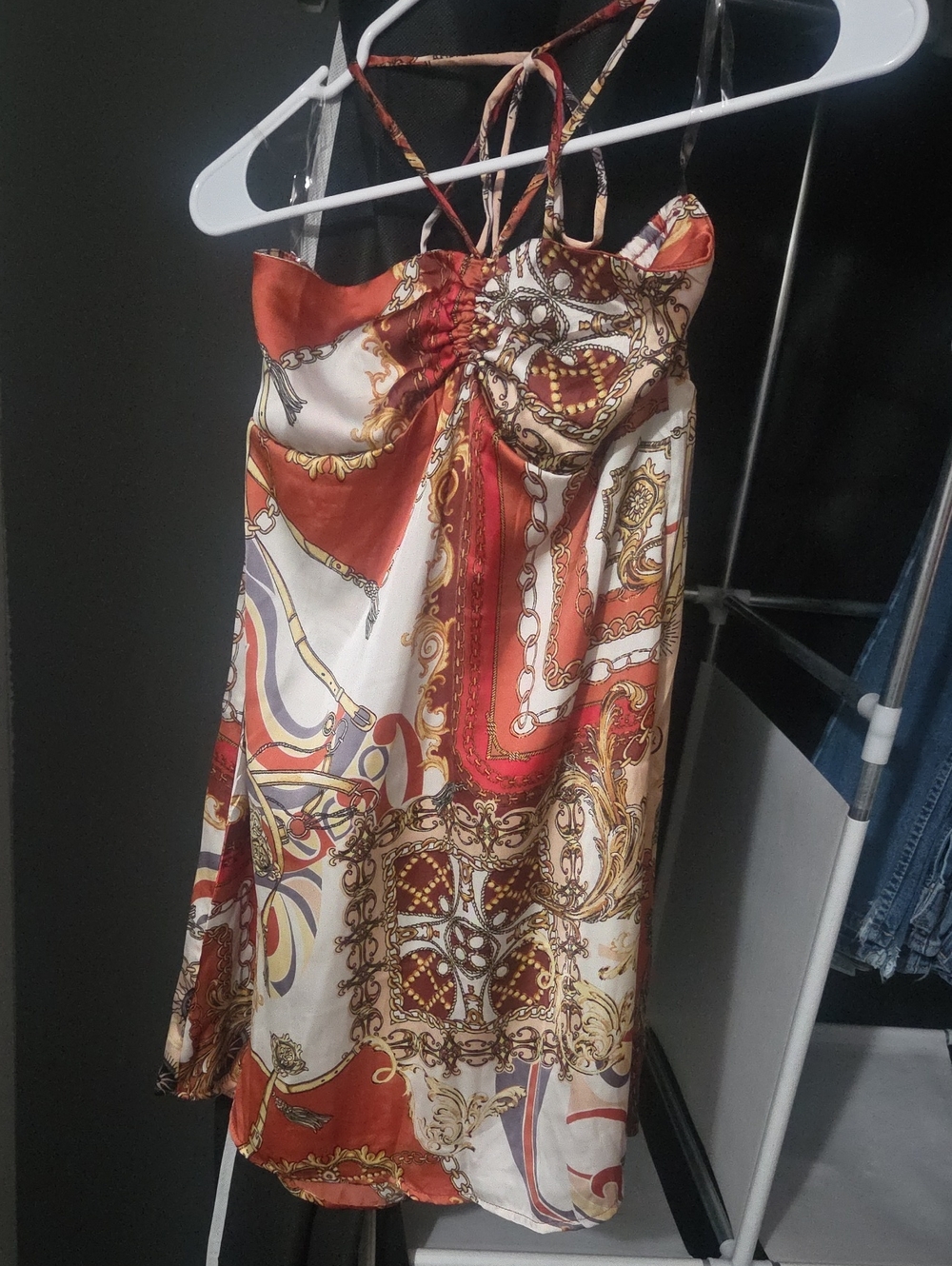 Timing Orange and Cream Chain-Print Slip Mini Dress